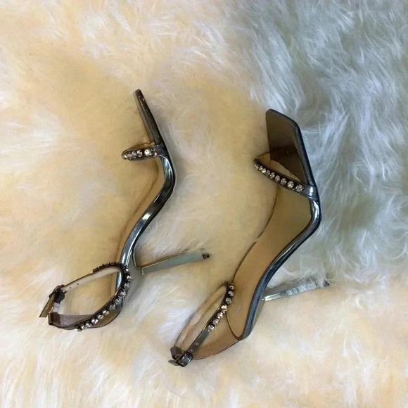 Marc Fisher Sandals Size 5 1/2 M with Rhinestones Ankle Straps Heels Leather - Picture 3 of 7